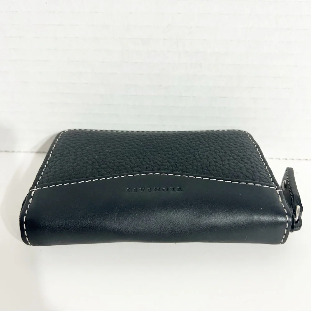 Levenger Zip Closure Compact Black Full-Grain Pebbled Leather Card Wallet Lined